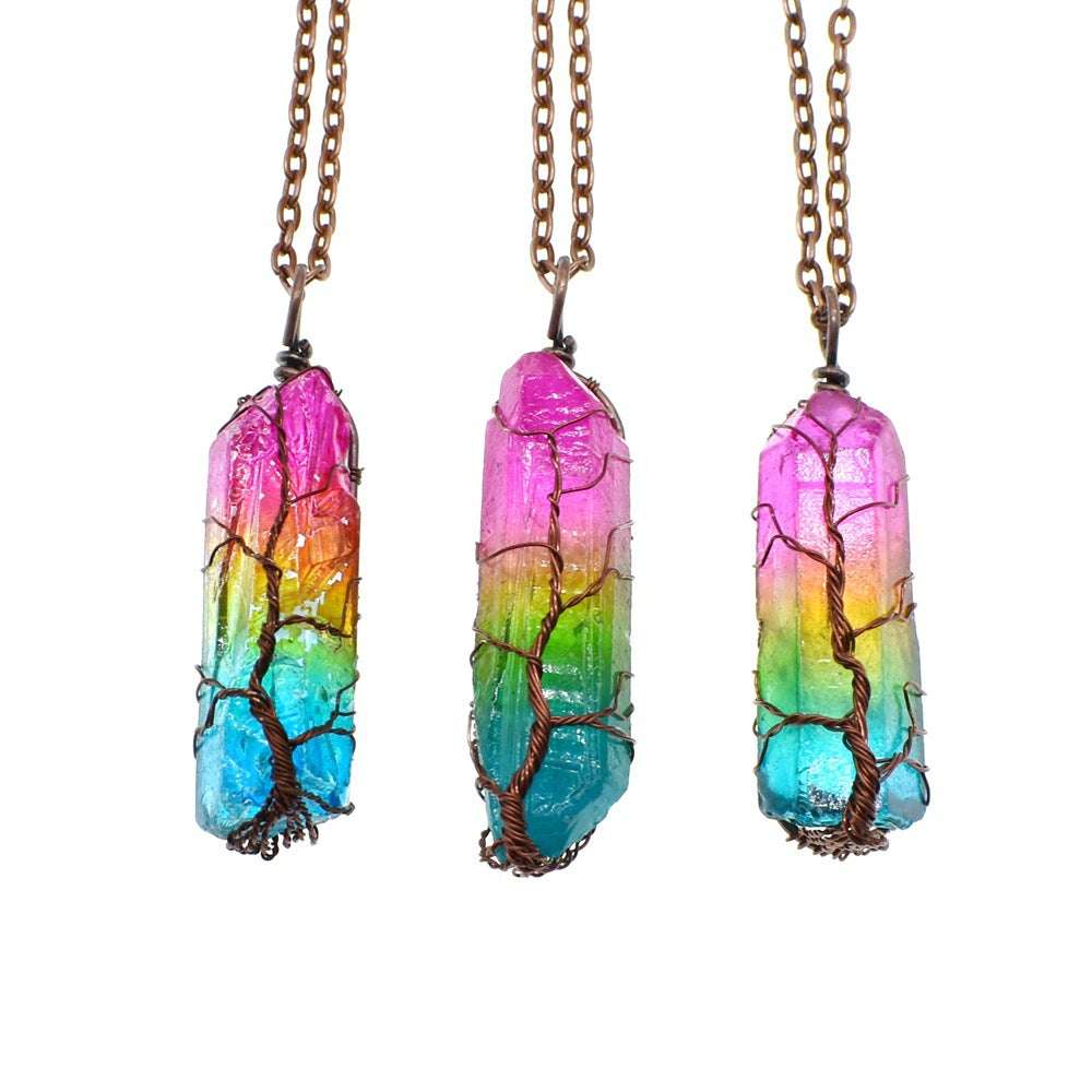 Hot Selling Stone Crystal Pillar Tree Of Life Pendant Ins Fashion Necklace | Orazek UK Ltd