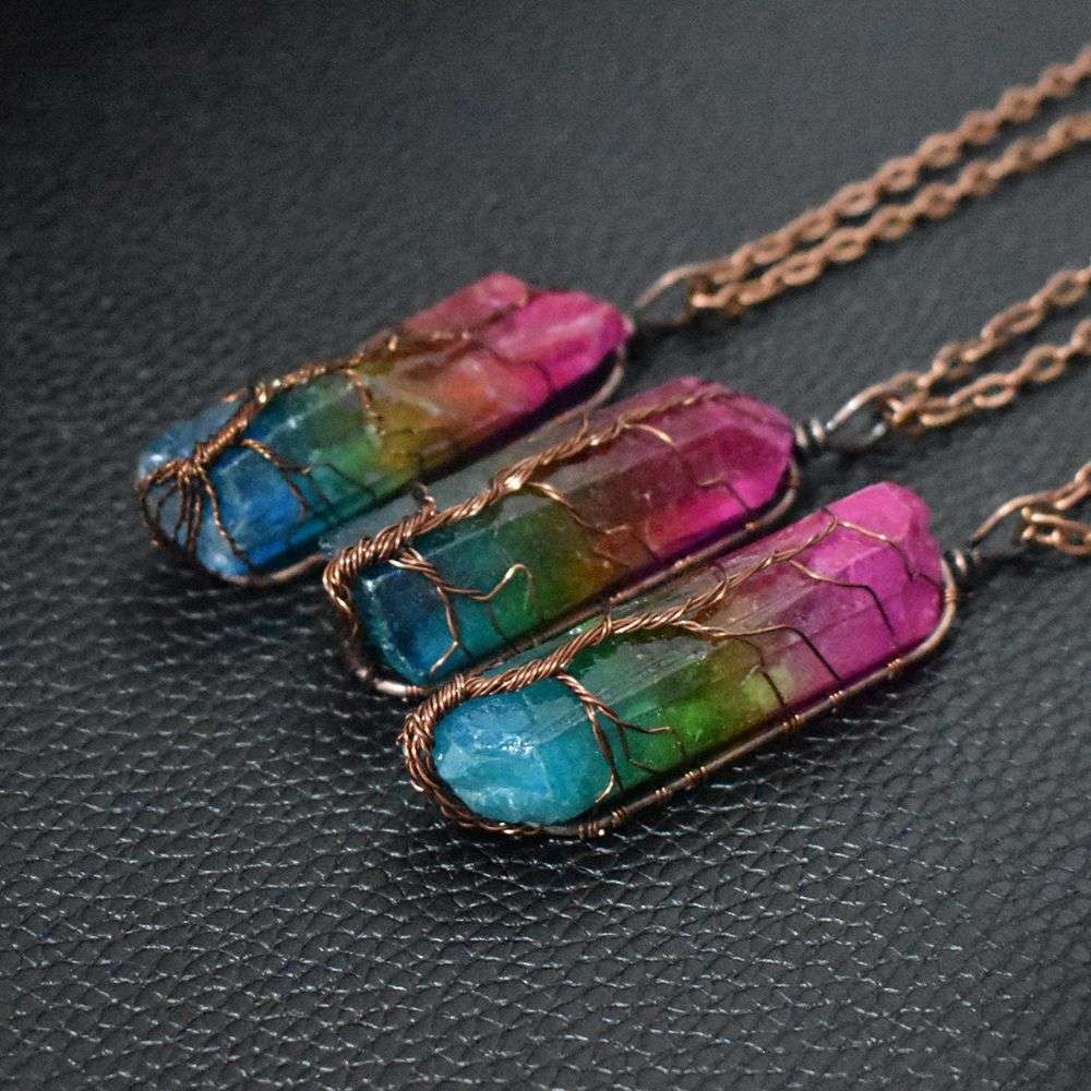Hot Selling Stone Crystal Pillar Tree Of Life Pendant Ins Fashion Necklace | Orazek UK Ltd