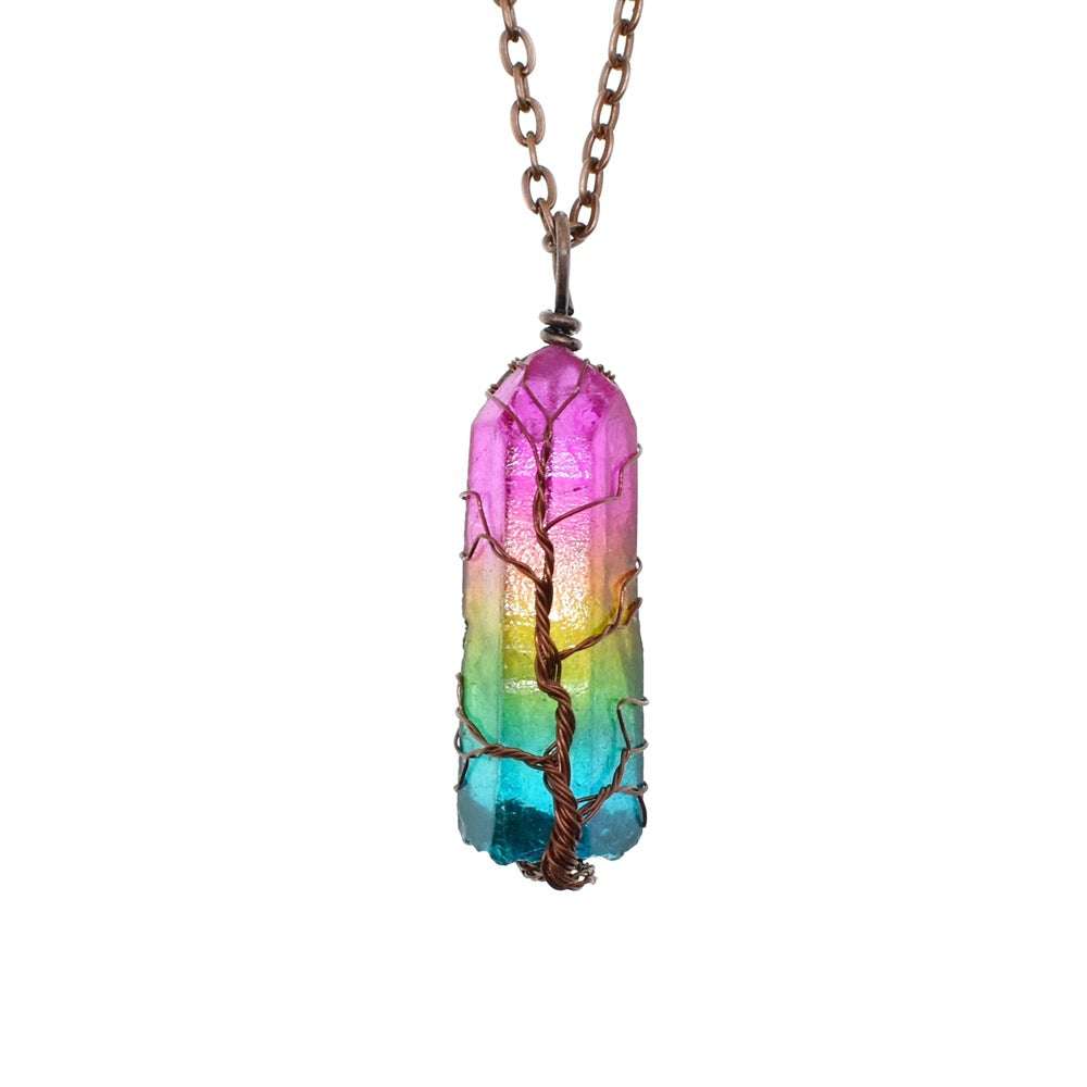 Hot Selling Stone Crystal Pillar Tree Of Life Pendant Ins Fashion Necklace | Orazek UK Ltd