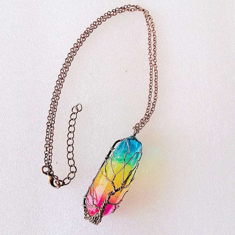 Hot Selling Stone Crystal Pillar Tree Of Life Pendant Ins Fashion Necklace | Orazek UK Ltd
