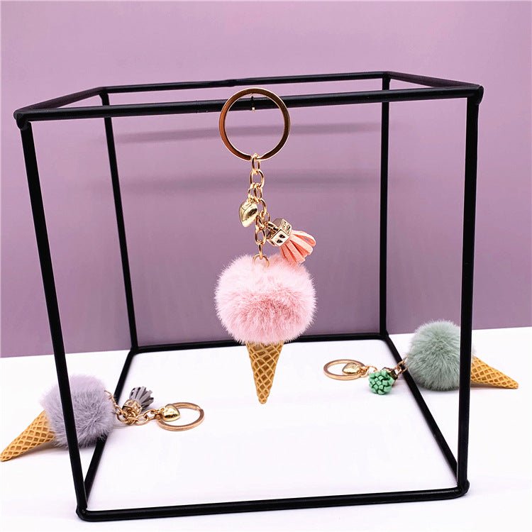 Ice Cream Keychain Cute Bag Cartoon Plush Pendant Cone Car Key Chain Ring Hair Ball Creative Gift | Orazek UK Ltd