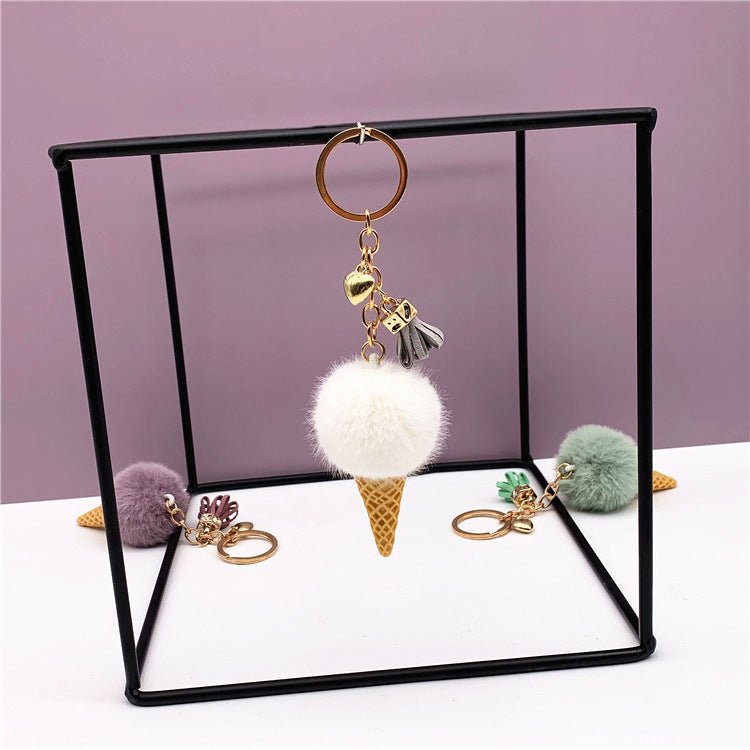 Ice Cream Keychain Cute Bag Cartoon Plush Pendant Cone Car Key Chain Ring Hair Ball Creative Gift | Orazek UK Ltd