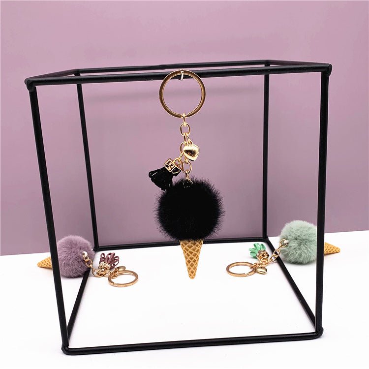 Ice Cream Keychain Cute Bag Cartoon Plush Pendant Cone Car Key Chain Ring Hair Ball Creative Gift | Orazek UK Ltd