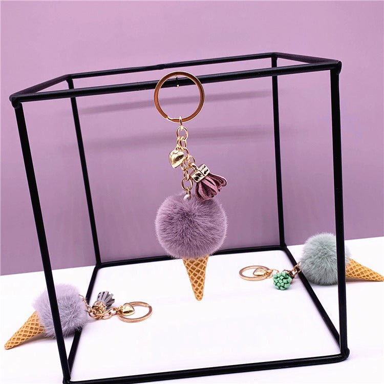 Ice Cream Keychain Cute Bag Cartoon Plush Pendant Cone Car Key Chain Ring Hair Ball Creative Gift | Orazek UK Ltd