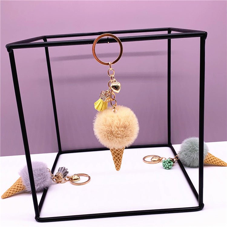 Ice Cream Keychain Cute Bag Cartoon Plush Pendant Cone Car Key Chain Ring Hair Ball Creative Gift | Orazek UK Ltd