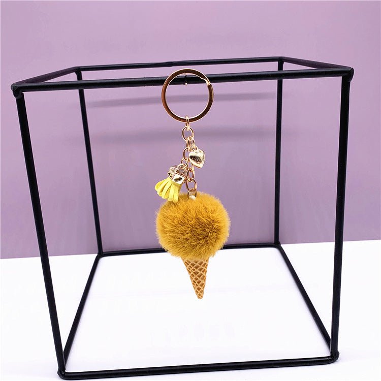 Ice Cream Keychain Cute Bag Cartoon Plush Pendant Cone Car Key Chain Ring Hair Ball Creative Gift | Orazek UK Ltd