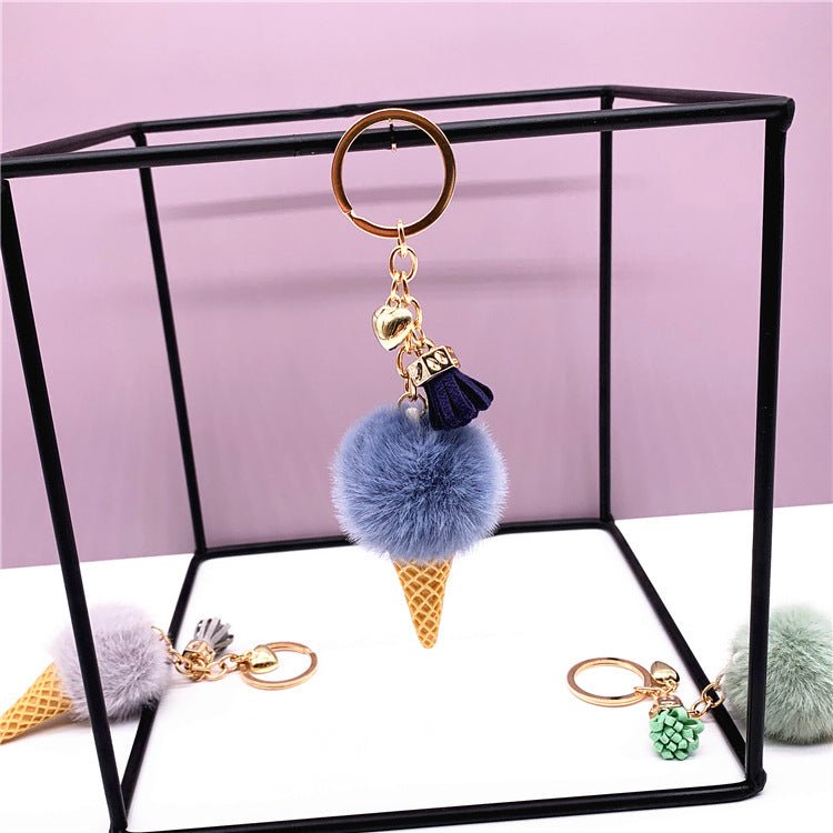 Ice Cream Keychain Cute Bag Cartoon Plush Pendant Cone Car Key Chain Ring Hair Ball Creative Gift | Orazek UK Ltd
