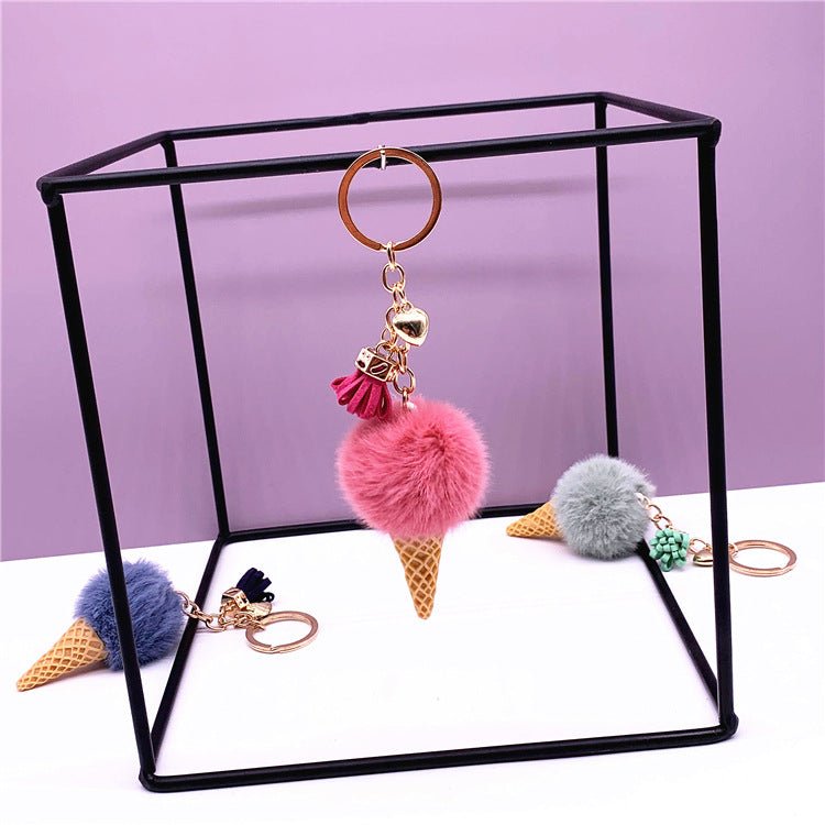 Ice Cream Keychain Cute Bag Cartoon Plush Pendant Cone Car Key Chain Ring Hair Ball Creative Gift | Orazek UK Ltd