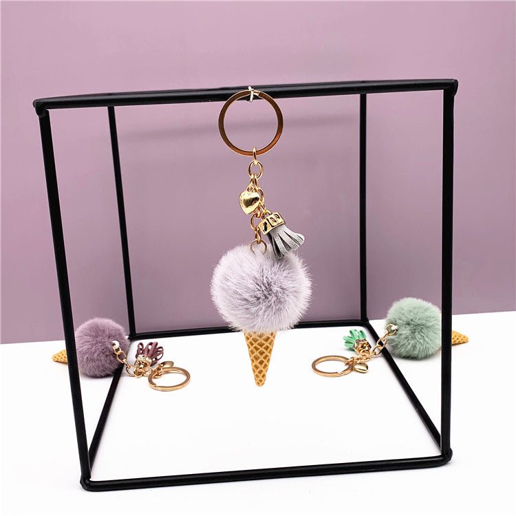 Ice Cream Keychain Cute Bag Cartoon Plush Pendant Cone Car Key Chain Ring Hair Ball Creative Gift | Orazek UK Ltd