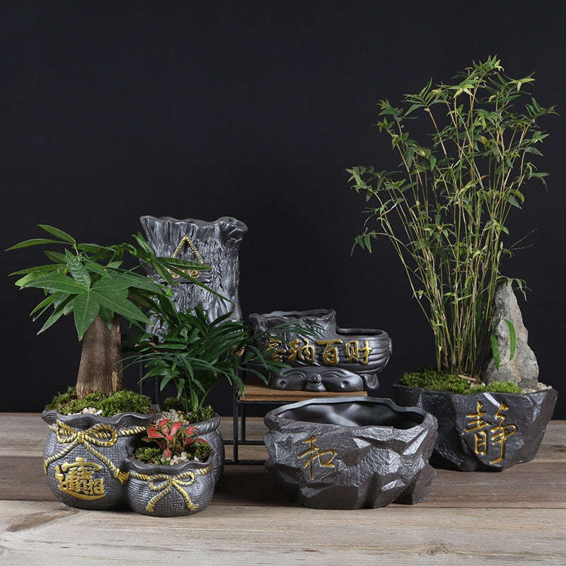 Indoor Black Purple Sand Orchid Pots High Leg Succulent Plant Ceramic | Orazek UK Ltd
