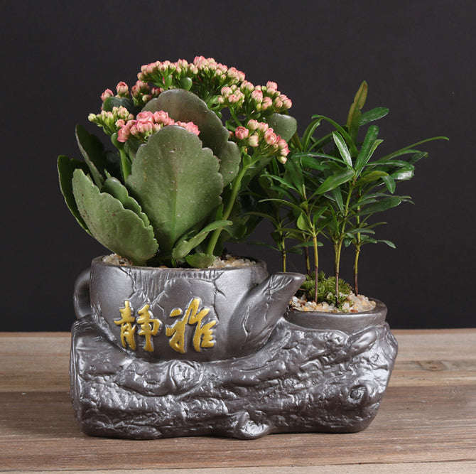 Indoor Black Purple Sand Orchid Pots High Leg Succulent Plant Ceramic Orazek UK Ltd