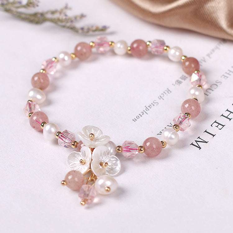 Ins Korean Style Freshwater Pearl Strawberry Crystal Bracelet Shell Flower Women's Jewelry | Orazek UK Ltd