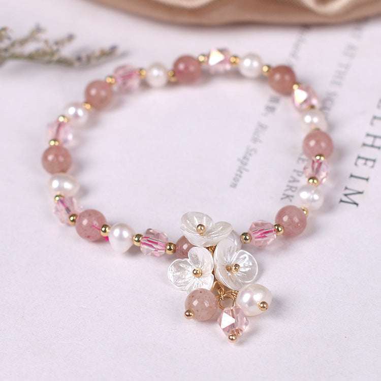Ins Korean Style Freshwater Pearl Strawberry Crystal Bracelet Shell Flower Women's Jewelry | Orazek UK Ltd