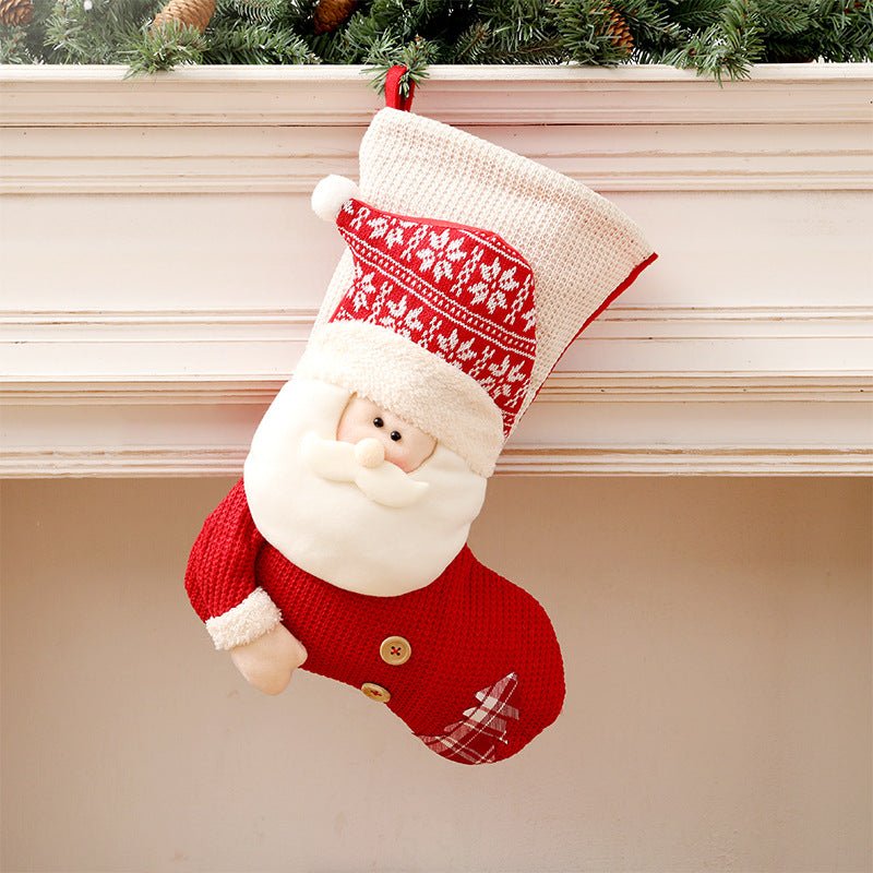 Large Red White Knitted Christmas Stocking Santa Claus Fireplace Decor Socks Xmas Gift Bags Candy Holder Decor For Home | Orazek UK Ltd