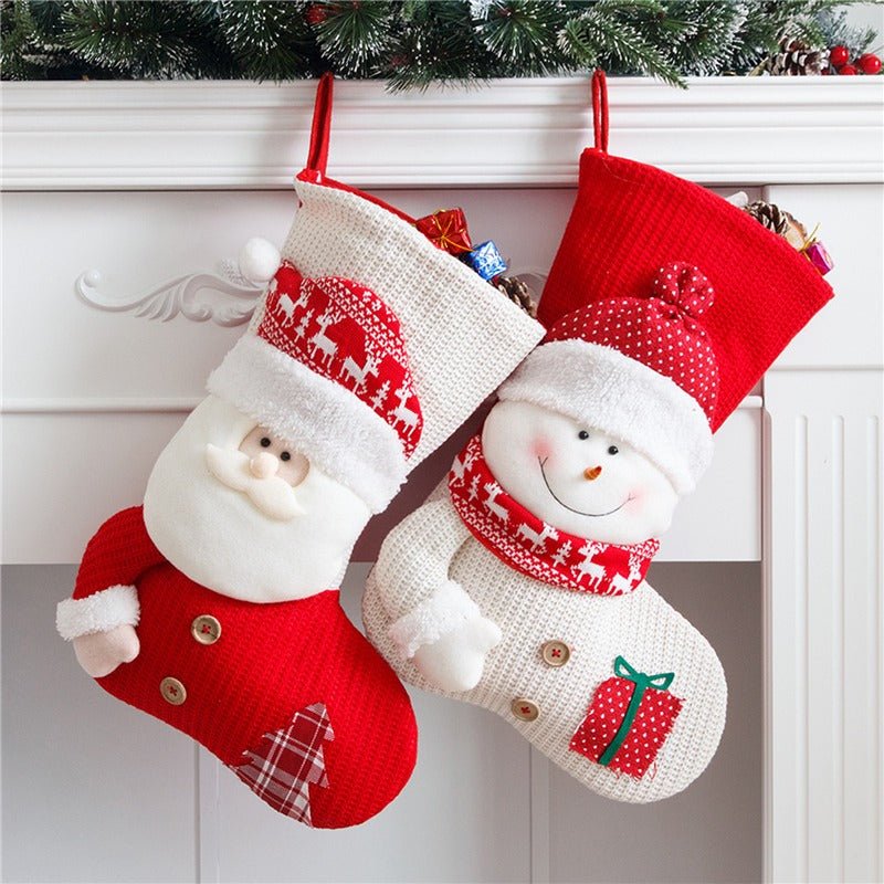 Large Red White Knitted Christmas Stocking Santa Claus Fireplace Decor Socks Xmas Gift Bags Candy Holder Decor For Home | Orazek UK Ltd