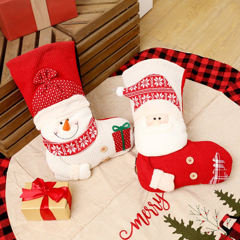 Large Red White Knitted Christmas Stocking Santa Claus Fireplace Decor Socks Xmas Gift Bags Candy Holder Decor For Home | Orazek UK Ltd