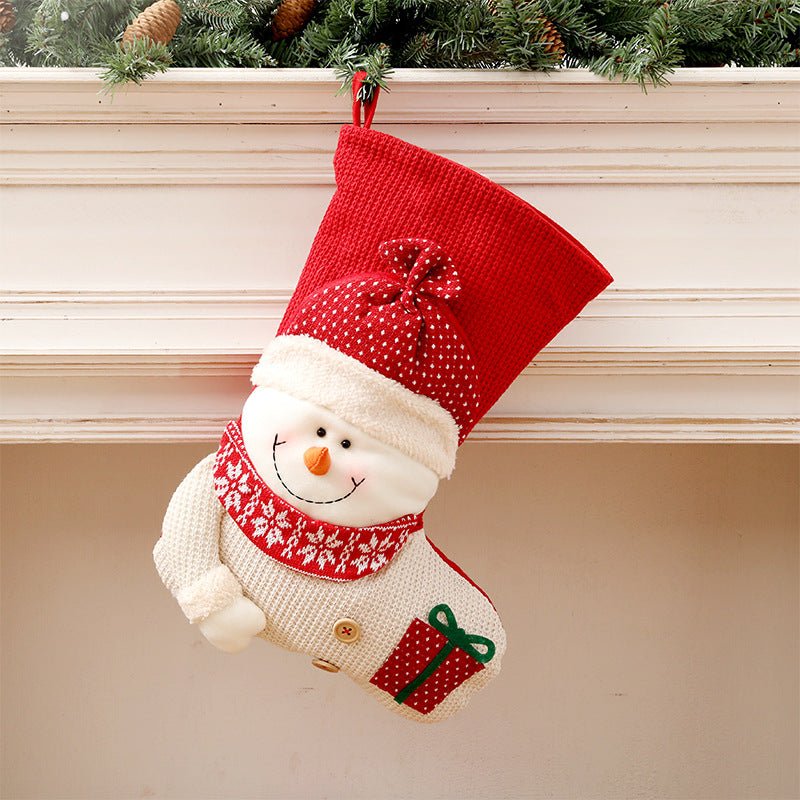 Large Red White Knitted Christmas Stocking Santa Claus Fireplace Decor Socks Xmas Gift Bags Candy Holder Decor For Home | Orazek UK Ltd