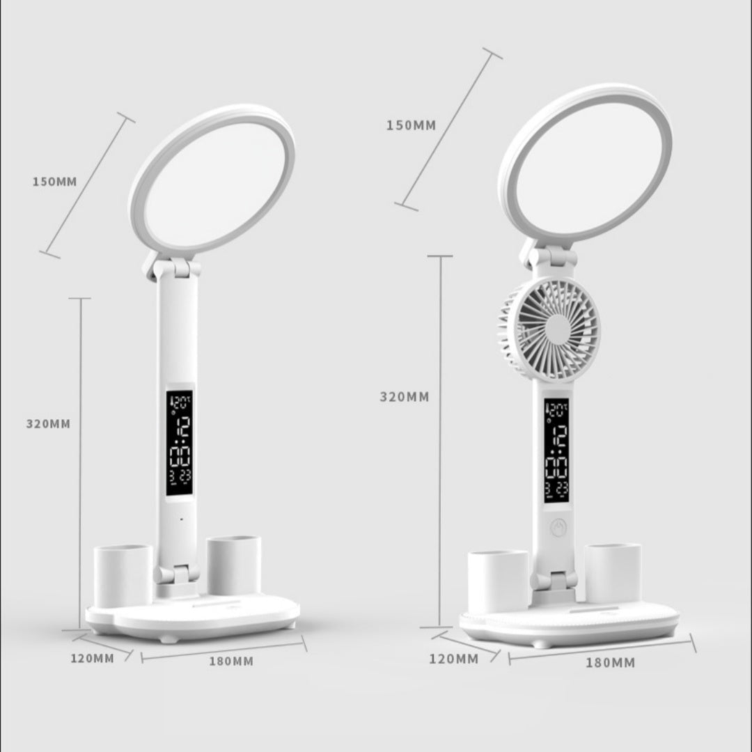 LED Clock Table Lamp USB Chargeable Dimmable Desk Lamp Plug-in LED Fan Light Foldable Eye Protection Reading Night Light | Orazek UK Ltd