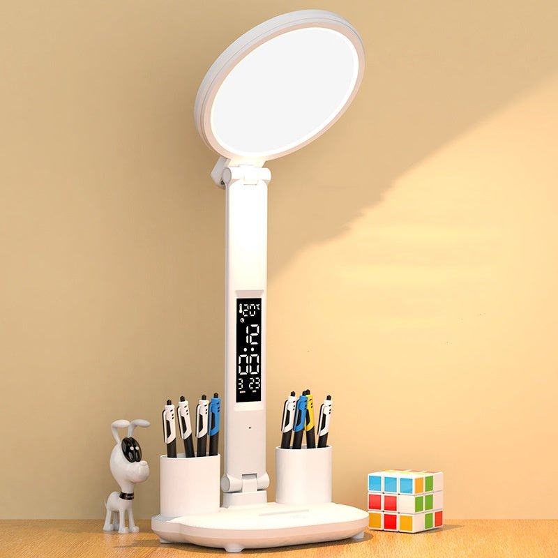 LED Clock Table Lamp USB Chargeable Dimmable Desk Lamp Plug-in LED Fan Light Foldable Eye Protection Reading Night Light | Orazek UK Ltd