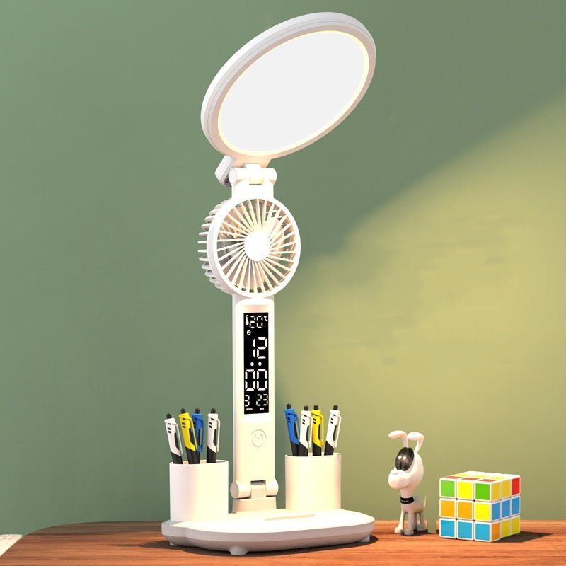 LED Clock Table Lamp USB Chargeable Dimmable Desk Lamp Plug-in LED Fan Light Foldable Eye Protection Reading Night Light | Orazek UK Ltd