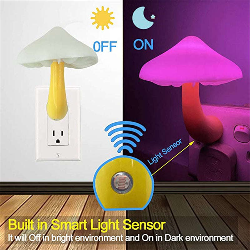 LED Night Light Mushroom Wall Socket Lamp EU US Plug Warm White Light-control Sensor Bedroom Light Home Decoration | Orazek UK Ltd