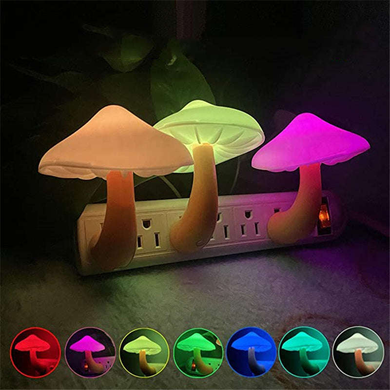 LED Night Light Mushroom Wall Socket Lamp EU US Plug Warm White Light-control Sensor Bedroom Light Home Decoration | Orazek UK Ltd