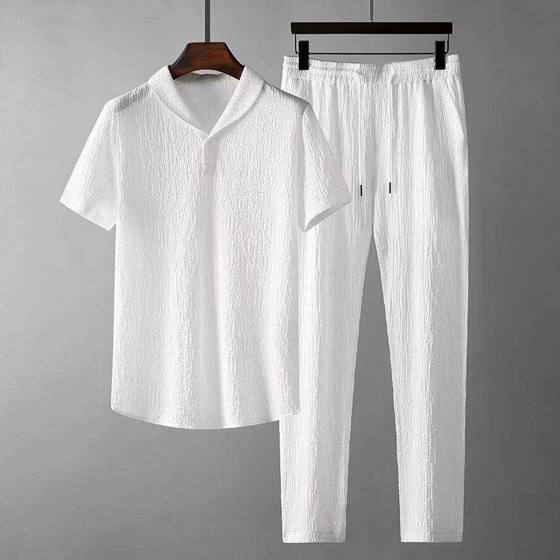 Leisure Suit Summer Loose Short Sleeve Top And Drawstring Trousers Fashion Mens Clothing | Orazek UK Ltd