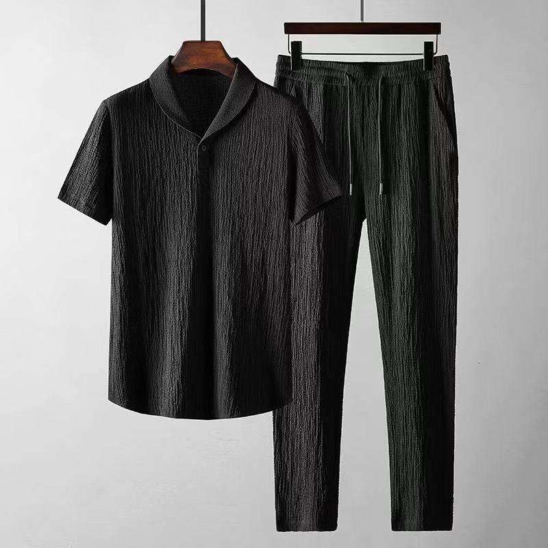 Leisure Suit Summer Loose Short Sleeve Top And Drawstring Trousers Fashion Mens Clothing | Orazek UK Ltd