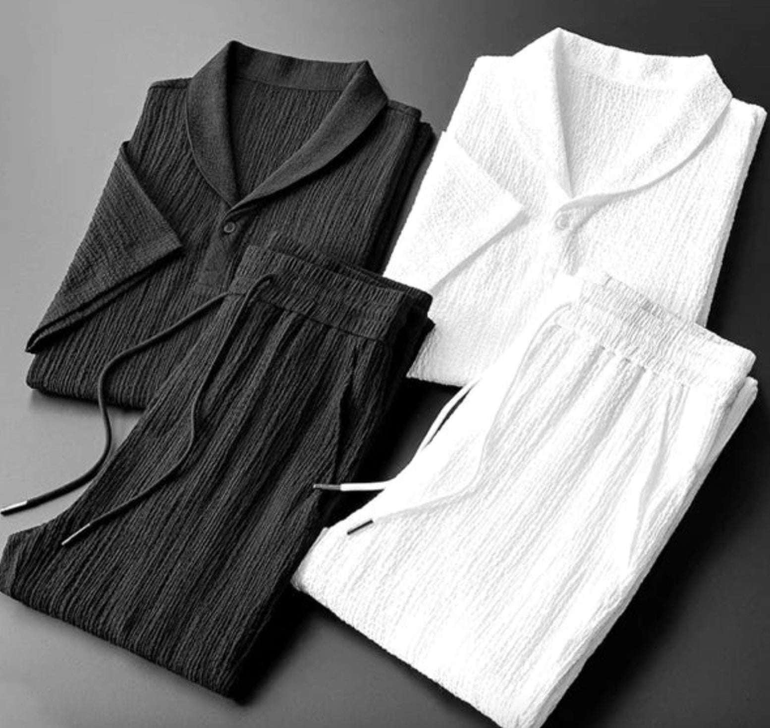 Leisure Suit Summer Loose Short Sleeve Top And Drawstring Trousers Fashion Mens Clothing | Orazek UK Ltd