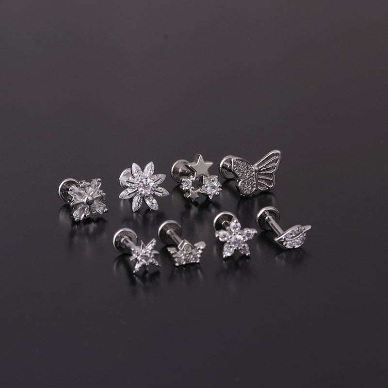 Lip Stud Stem Stainless Steel Piercing Stud Earrings Micro-set Zircon | Orazek UK Ltd