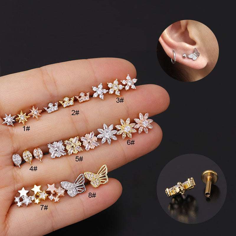 Lip Stud Stem Stainless Steel Piercing Stud Earrings Micro-set Zircon | Orazek UK Ltd