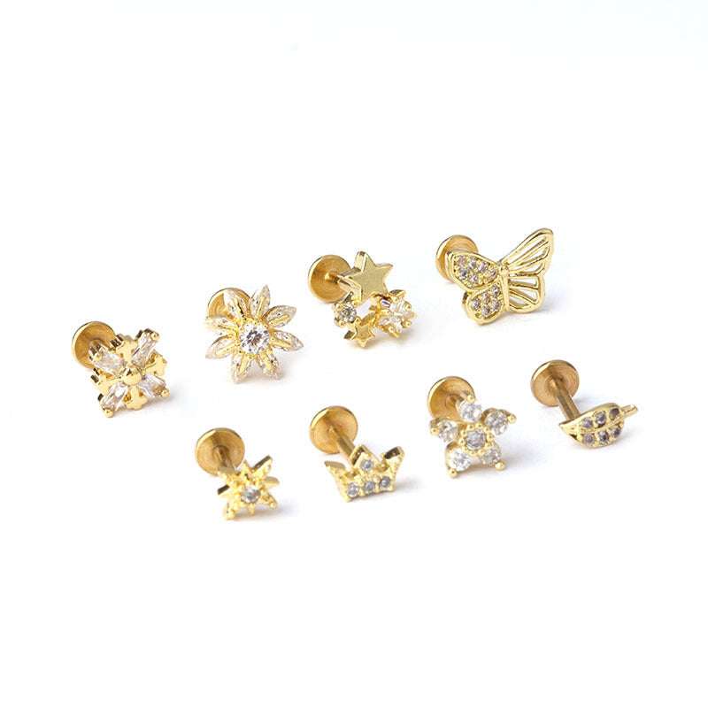 Lip Stud Stem Stainless Steel Piercing Stud Earrings Micro-set Zircon | Orazek UK Ltd