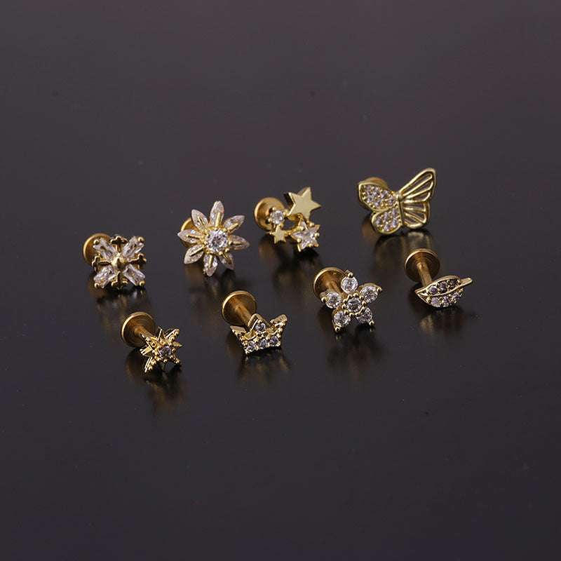 Lip Stud Stem Stainless Steel Piercing Stud Earrings Micro-set Zircon | Orazek UK Ltd