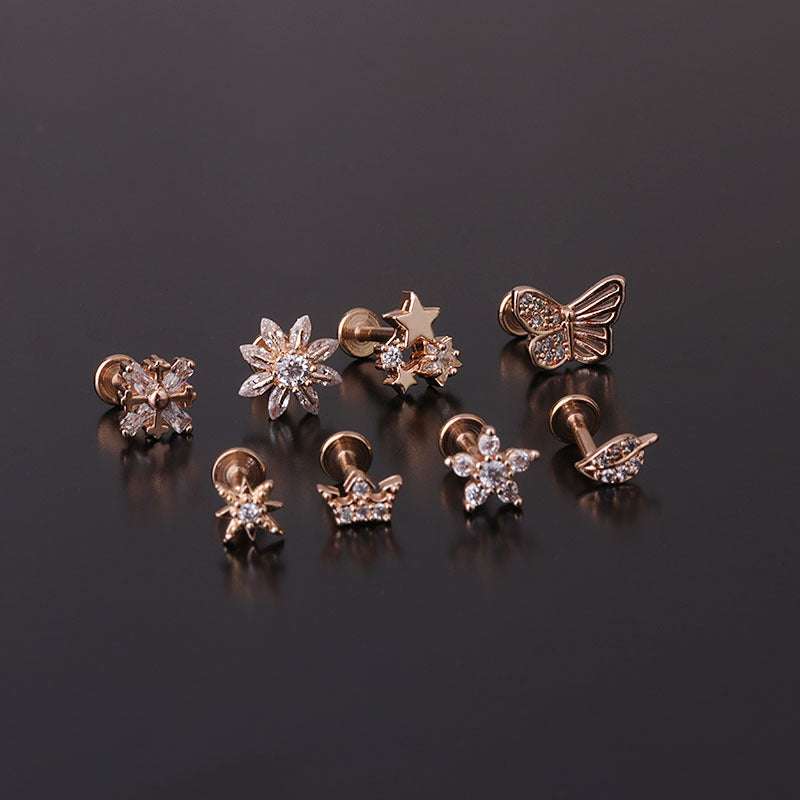 Lip Stud Stem Stainless Steel Piercing Stud Earrings Micro-set Zircon | Orazek UK Ltd