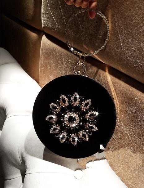 LOLIBOX Women Bags Women Evening Clutch Bags Velvet Diamond Ring Handbags Small Round Clutch Bag Day Party Clutches Purses | Orazek UK Ltd
