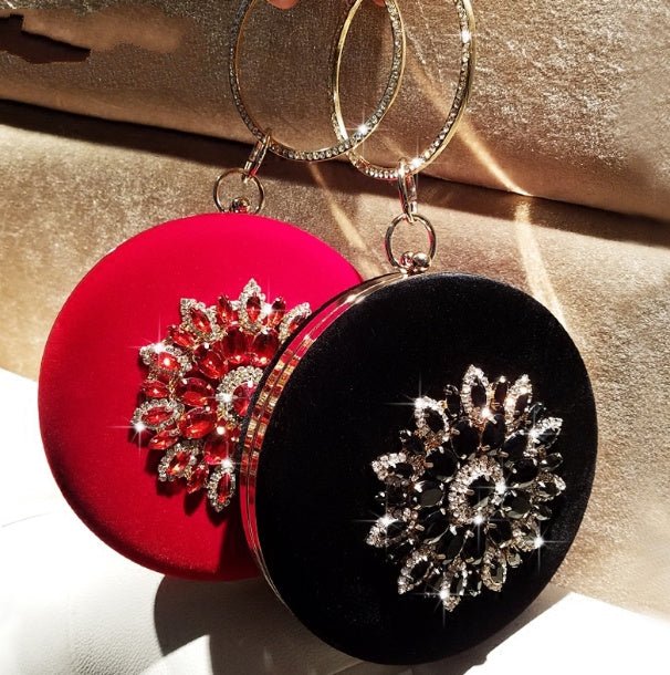 LOLIBOX Women Bags Women Evening Clutch Bags Velvet Diamond Ring Handbags Small Round Clutch Bag Day Party Clutches Purses | Orazek UK Ltd