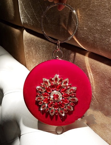 LOLIBOX Women Bags Women Evening Clutch Bags Velvet Diamond Ring Handbags Small Round Clutch Bag Day Party Clutches Purses | Orazek UK Ltd