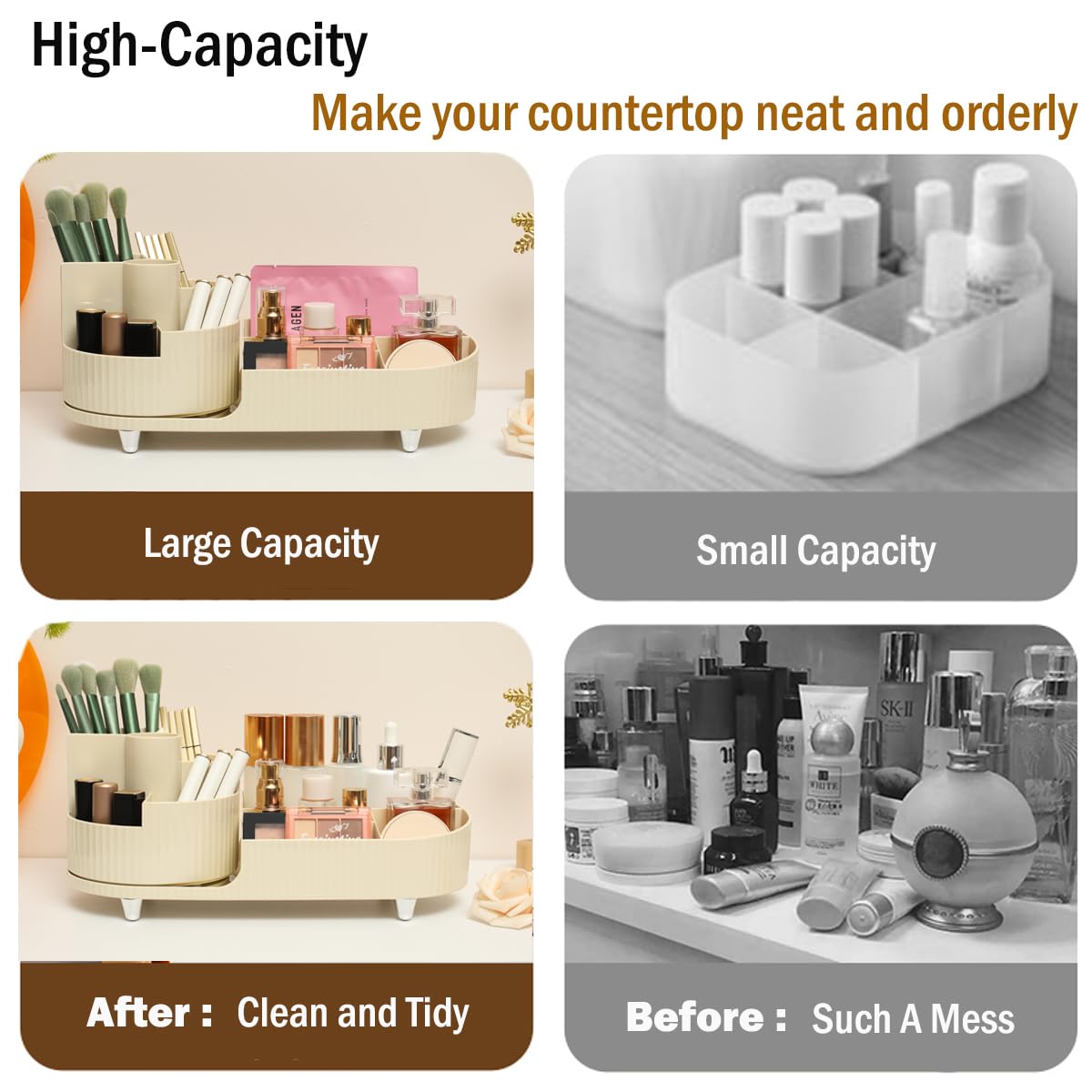 Makeup Organizer Countertop Rotating Makeup Organizer For Vanity Large Capacity Cosmetic Display Case With Makeup Brush Holder Cosmetic Organizer Countertop | Orazek UK Ltd