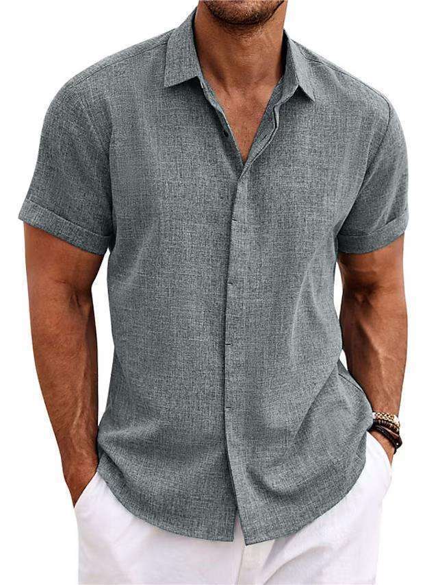 Men's Solid Color Loose Linen Short-sleeved T-shirt Orazek UK Ltd