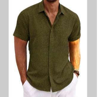 Men's Solid Color Loose Linen Short-sleeved T-shirt Orazek UK Ltd