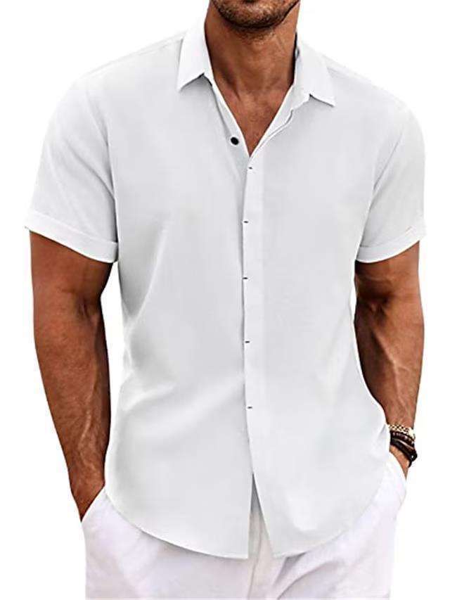 Men's Solid Color Loose Linen Short-sleeved T-shirt Orazek UK Ltd