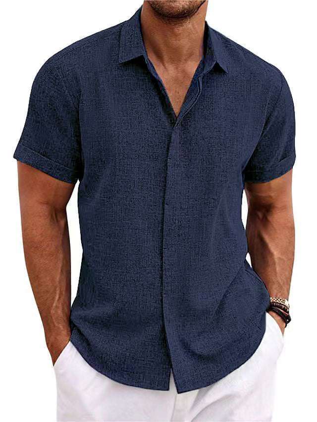 Men's Solid Color Loose Linen Short-sleeved T-shirt Orazek UK Ltd