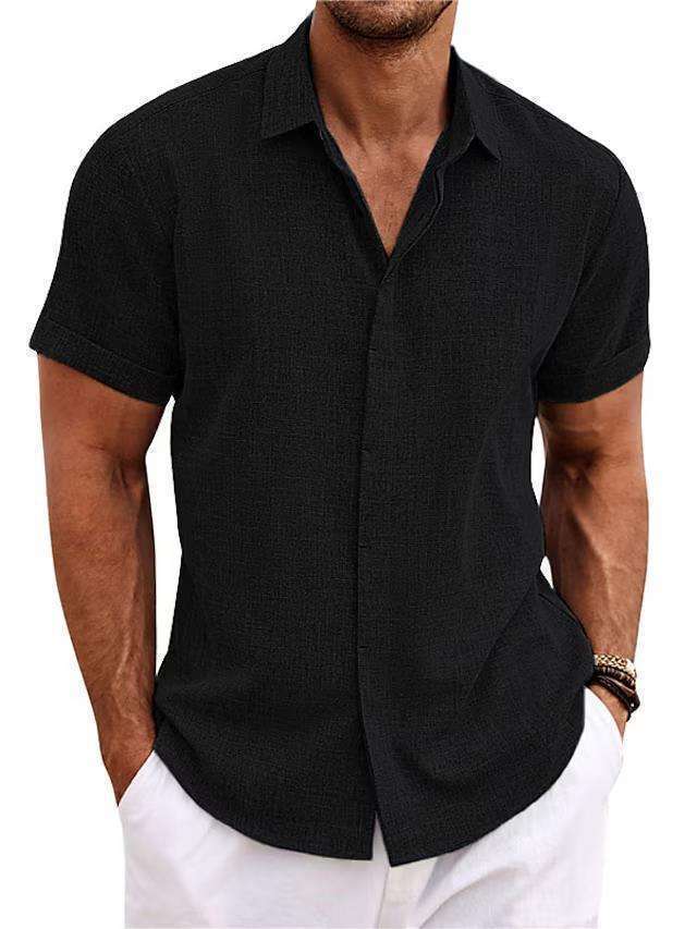 Men's Solid Color Loose Linen Short-sleeved T-shirt Orazek UK Ltd