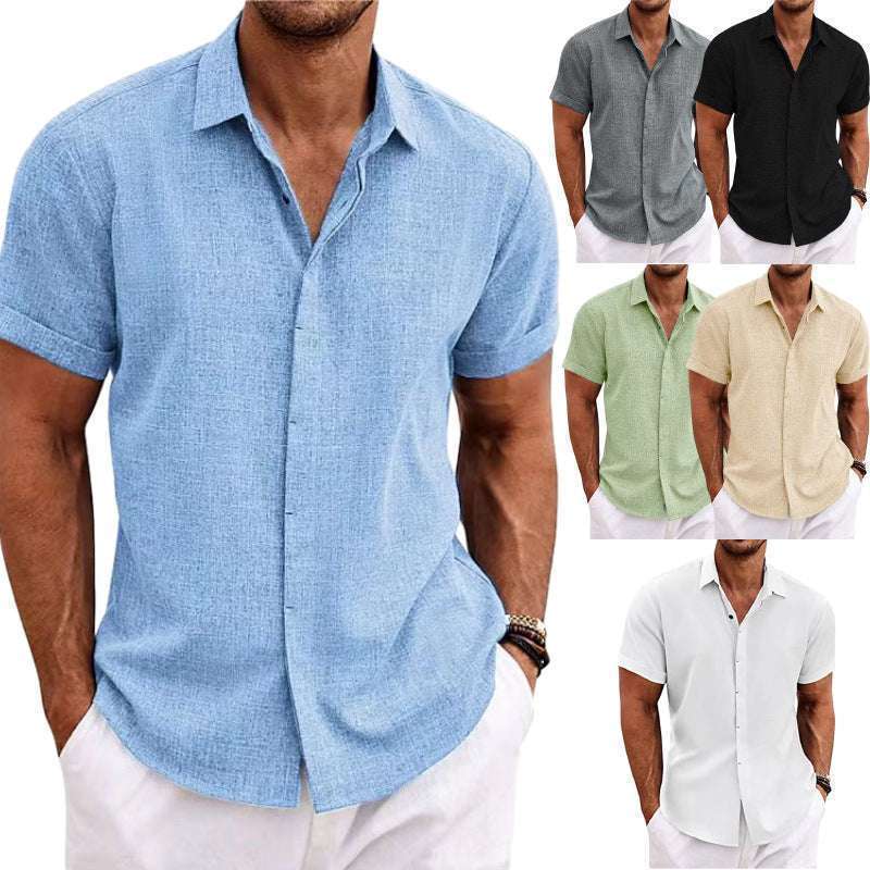 Men's Solid Color Loose Linen Short-sleeved T-shirt Orazek UK Ltd