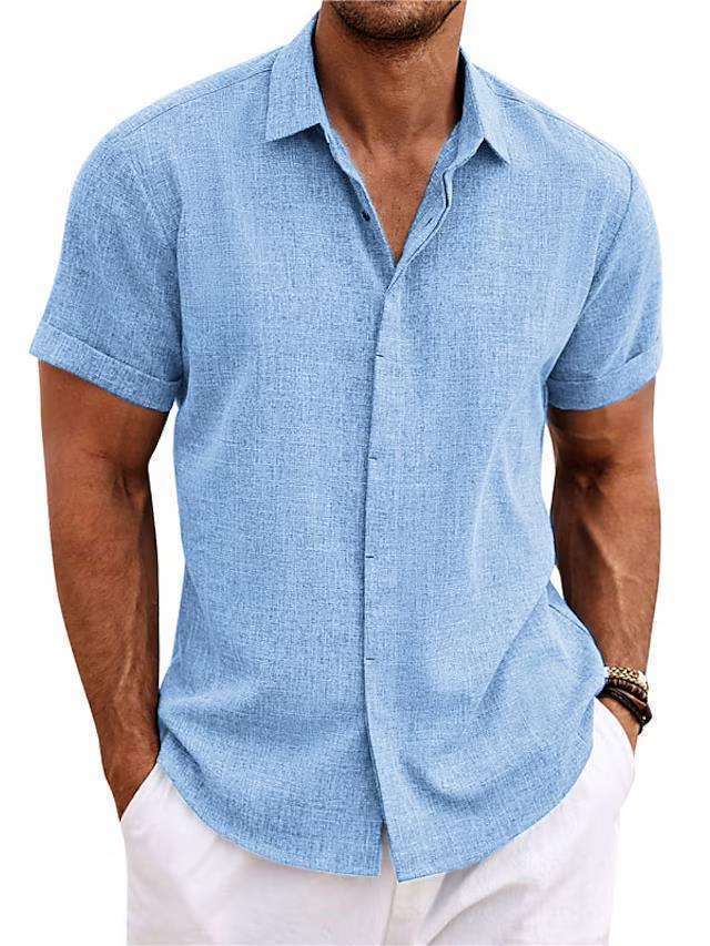 Men's Solid Color Loose Linen Short-sleeved T-shirt Orazek UK Ltd