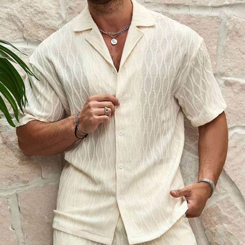 Men Tracksuits Summer Fashion Solid Loose Casual Two Pieces Lapel Button Shirt Shorts Beach Holiday All-match Outfits Male | Orazek UK Ltd