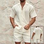 Men Tracksuits Summer Fashion Solid Loose Casual Two Pieces Lapel Button Shirt Shorts Beach Holiday All-match Outfits Male | Orazek UK Ltd