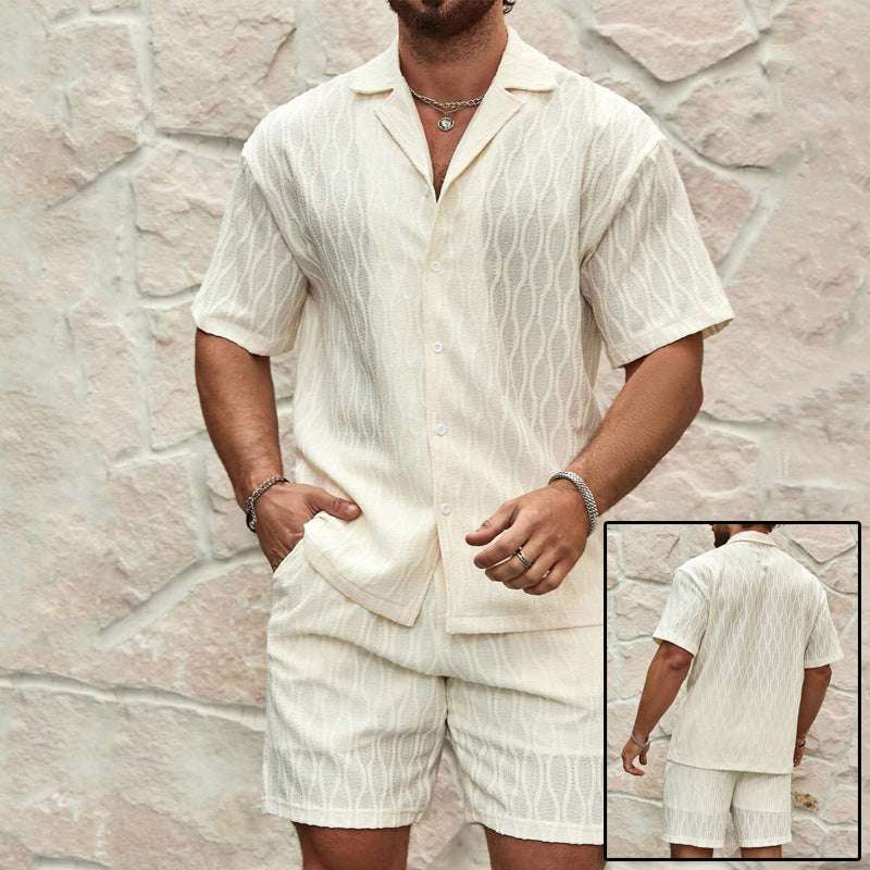 Men Tracksuits Summer Fashion Solid Loose Casual Two Pieces Lapel Button Shirt Shorts Beach Holiday All-match Outfits Male | Orazek UK Ltd