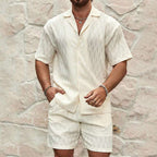 Men Tracksuits Summer Fashion Solid Loose Casual Two Pieces Lapel Button Shirt Shorts Beach Holiday All-match Outfits Male | Orazek UK Ltd