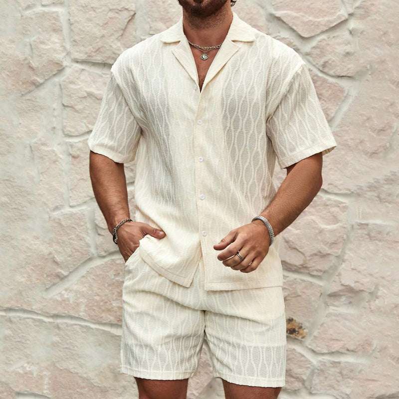 Men Tracksuits Summer Fashion Solid Loose Casual Two Pieces Lapel Button Shirt Shorts Beach Holiday All-match Outfits Male | Orazek UK Ltd